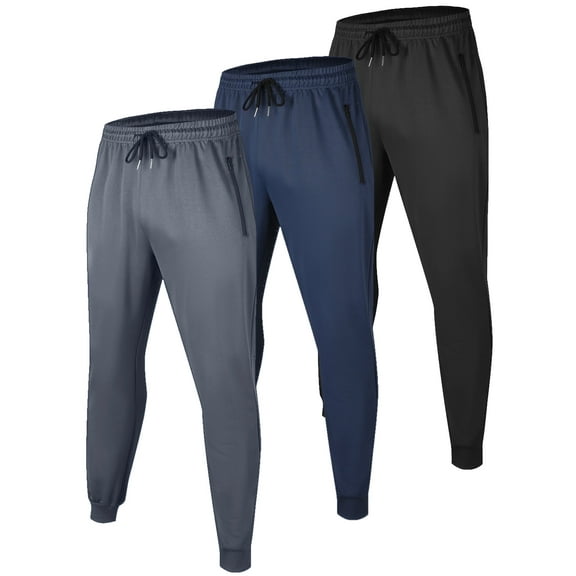 RPOVIG 3 Pack Men's Athletic Jogger Workout Running Sweatpants Casual Baggy Pants with Zipper Pocket and Drawstring