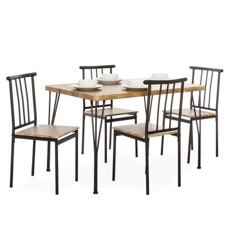 Best Choice Products 5-Piece Metal and Wood Indoor Modern Rectangular Dining Table Furniture Set for Kitchen, Dining Room, Dinette, Breakfast Nook with 4 Chairs,