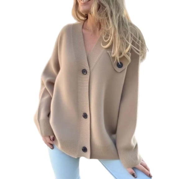 Wang6 Women Plus Size Chunky Cardigans Sweaters Trendy Long Sleeve Cable Knits Fall Deep V Neck Drop Shoulder Loose Knitted Outwear Tops White XL