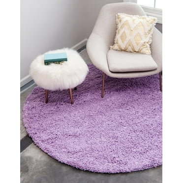Rugs.com Solid Shag Collection Rug – 5 Ft Round Lilac Shag Rug Perfect For Kitchens, Dining Rooms