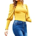 thumbnail image 4 of Nlife Women Turtle Neck Puff Long Sleeve Waisted Solid Color Top, 4 of 5
