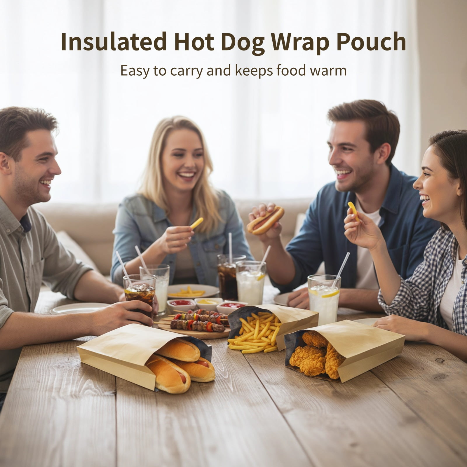 300 Pcs Insulated Hot Dog Wrap Pouch, Aluminum Foil Sandwich Wrappers, 9.8 x 6.3 x 1.6 in Kraft Paper Food Bags, Grease-Proof Paper Hamburgers Bags for Take Out