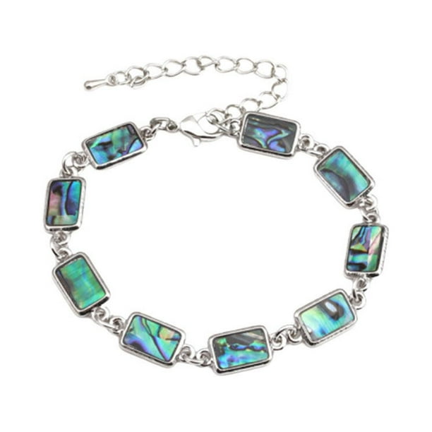 Pulsera de cuentas de concha de abulón natural, pulsera geométrica rectangular, pulsera ajustable, pulsera de aleación, colgante decorativo para mujeres y damas.