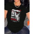 thumbnail image 1 of Sculpture & Slogan Print Comfy T-Shirt, Round Neck Short Sleeve Sports Tee, Women's Activewear, 1 of 6