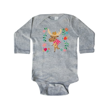 

Inktastic Woodland Moose Spring Flowers Gift Baby Girl Long Sleeve Bodysuit