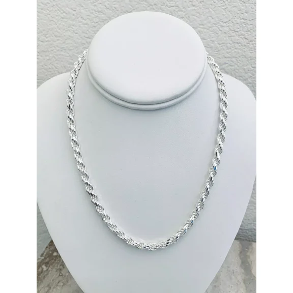 Solid 925 Sterling Silver Italian Rope Chain Mens Necklace 6.5mm - Diamond Cut