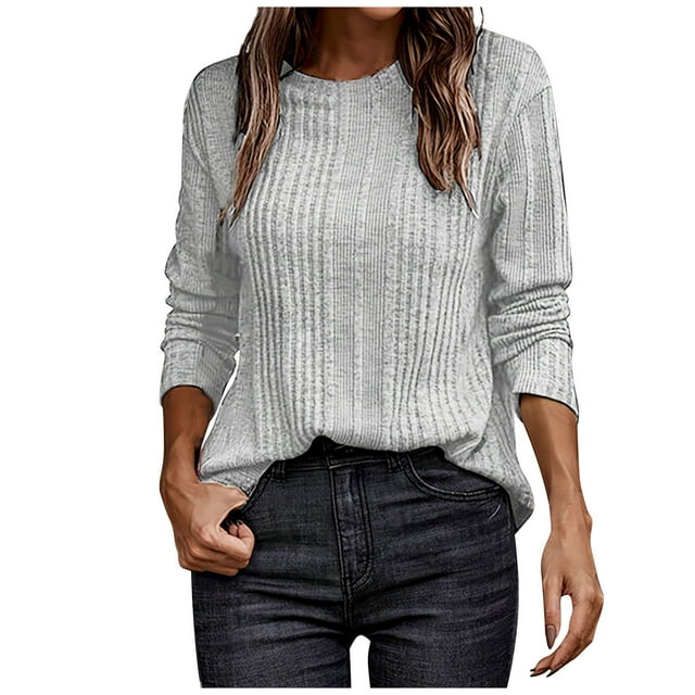 AherBiu Tuniques pour Femmes Manches Longues Col Rond Chaud Confortable Basique Couche Blouse