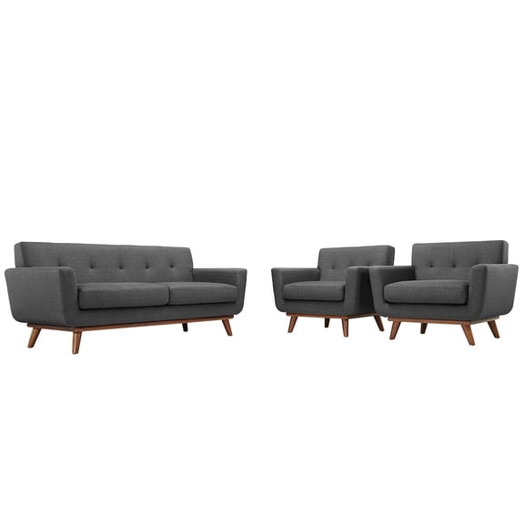 Modway Engage Modern Fabric 3-Piece Set w/ Armchair & Loveseat in Gray
