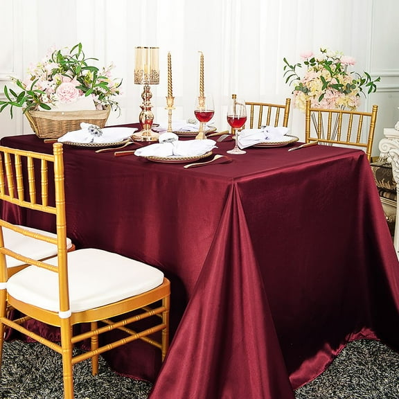 Wedding Linens Inc. 90" x 156" Satin Rectangular Table Cover Tablecloth - Burgundy