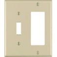 thumbnail image 2 of 2Pc Leviton Decora Ivory 2 gang Thermoset Plastic GFCI/Rocker/Toggle Wall Plate 1 pk, 2 of 2