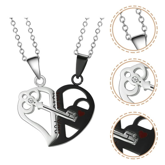 HONMEET Couple Necklaces for Him and Her Heart Stitching Assorted Color Stainless Steel