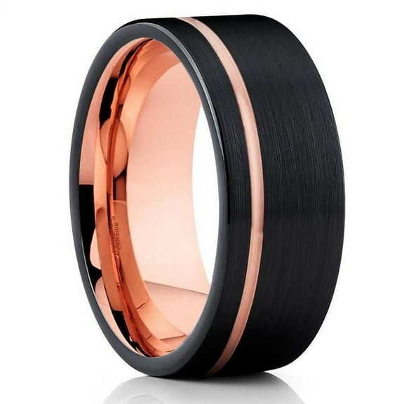 Rose Gold Wedding Ring,Tungsten Wedding Ring,8mm Wedding Ring,Black Tungsten Ring,Anniversary Ring,Brush