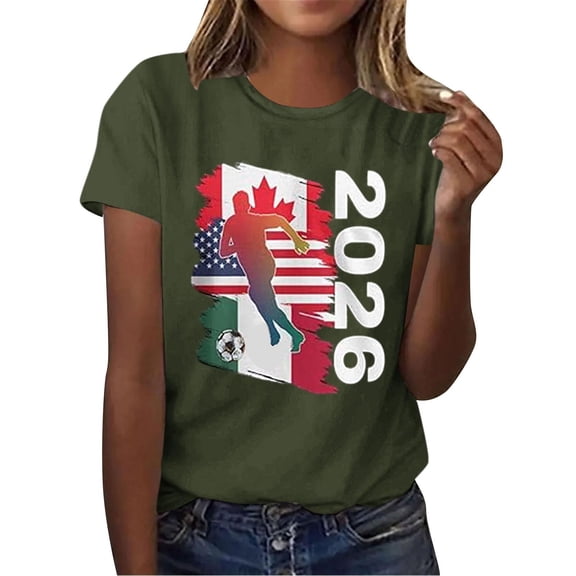 Levmjia Women’s USA Soccer Graphic Print Crew Neck Short Sleeve T - Shirt, Casual Cotton - Blend Stretch Top for Sports Fans & Daily Wear