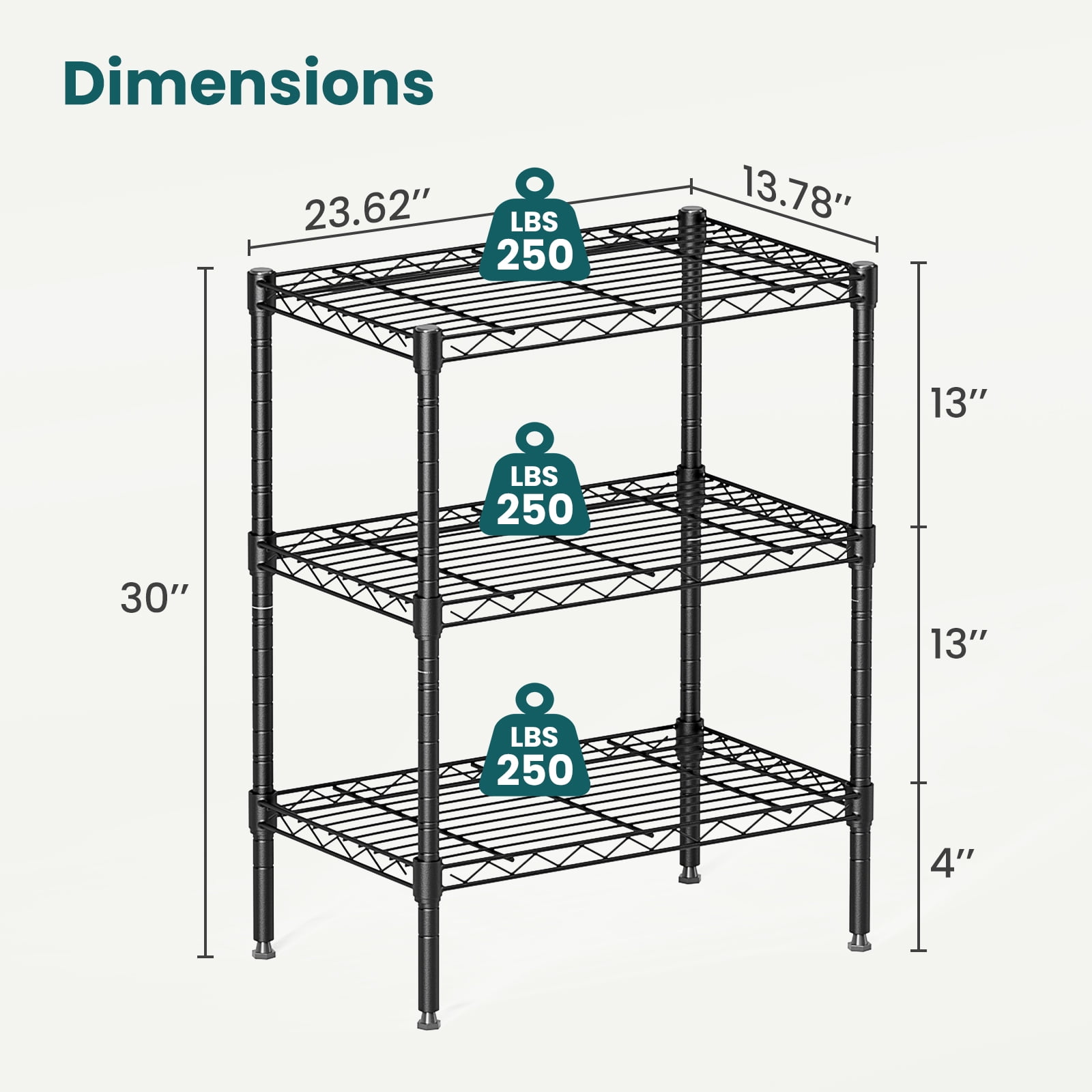 GIANNA 3-Wire Shelving Unit, Metal Storage Shelves, Easy Assembly Home Organizer for Pantry, Kitchen, Garage, Plant, 13.8" D x 23.6" W x 30" H