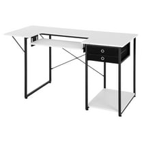 LYYHTY Multipurpose Sewing Table with Drawers, Foldable Sewing Machine Table, Adjustable Height Craft Desk, Expandable Side Shelf, White Workstation for Home & Studio