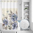 thumbnail image 4 of No Hook Shower Curtain with Built-in Rings - Vintage Butterfly Floral Washable Waterproof Fabric Bathroom Curtains for Hotel,Rentals, Stall 36 X 72 Inch , Blue Beige, 4 of 9