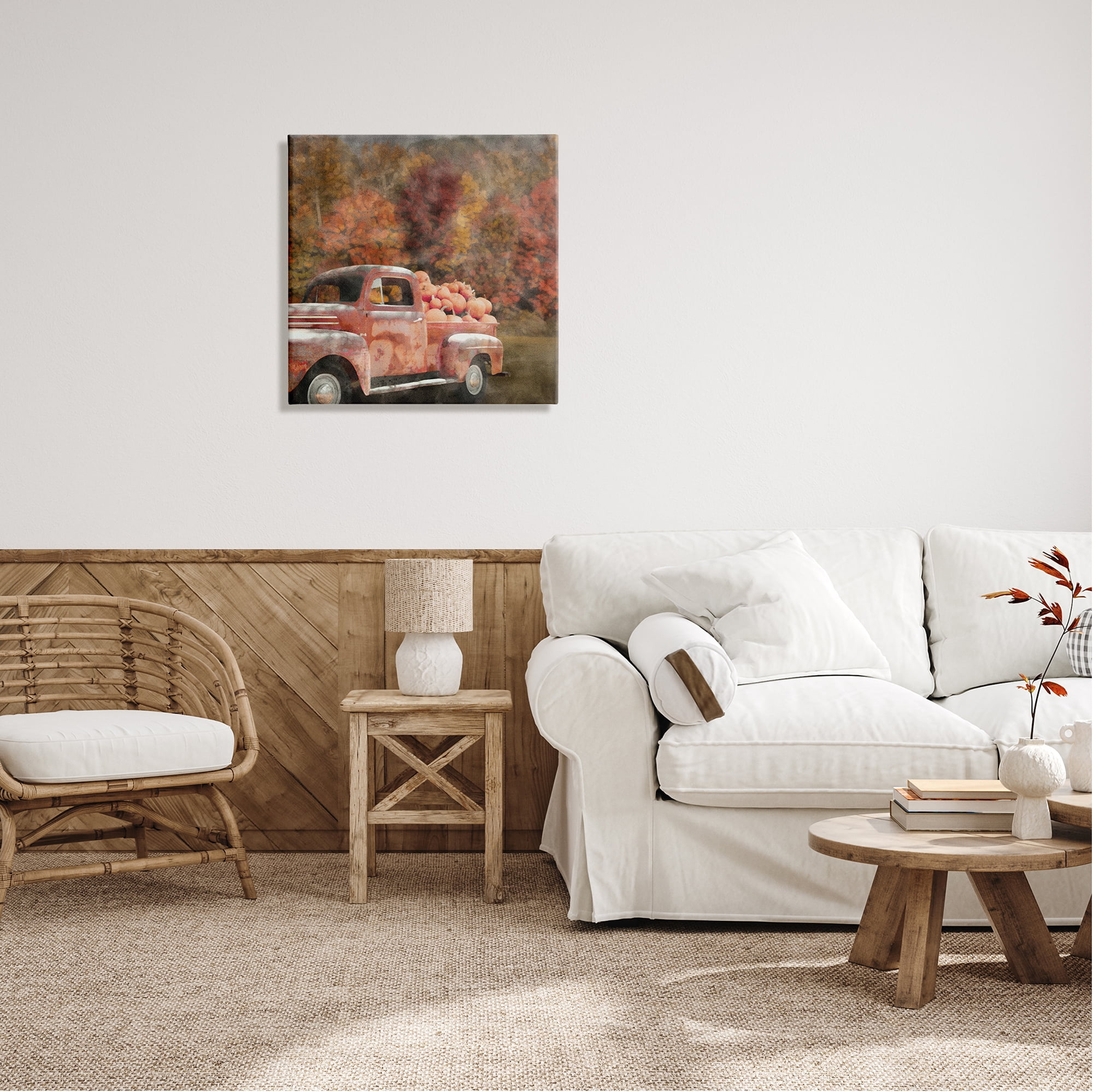 Stupell Industries Fall Truck with Pumpkins Holiday Painting Gallery Wrapped Canvas Print Wall Art, 24 x 24