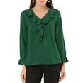 thumbnail image 1 of INSPIRE CHIC Blouse à Volants pour Femme, Élégante, Col en V, Manches Longues, Haut Habillé pour le Travail, TP, Vert, 1 of 8