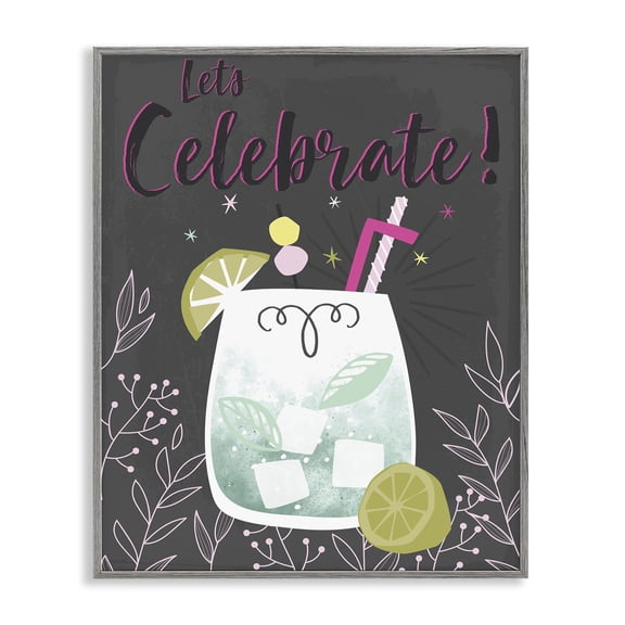 Stupell Industries Let's Celebrate Cocktail Food & Beverage Painting Gray Framed Art Print Wall Art, 24 x 30