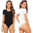 thumbnail image 3 of TVKSOM - Paquete de 5 trajes de cuerpo para mujer, manga corta, cuello redondo, casual, elástico, básico, playera, Paquete de 5 unidades, negro, gris claro, café, azul oscuro, verde oliva, M, 3 of 3