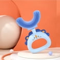 thumbnail image 3 of Cepillo de dientes en forma de U para niños, cabezal de cepillo de silicona suave de grado alimenticio, limpieza de dientes de 3 lados, (azul, rosa, edad 2-6)), 3 of 4