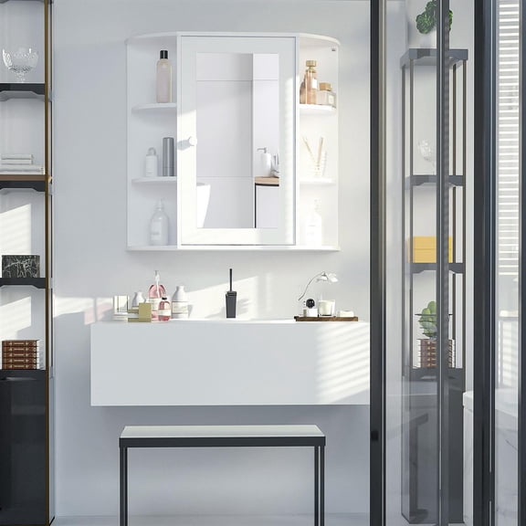 Demi Bonn 68" Wall Mount Mirror Medicine Cabinet with Multiple Storage Shelves and Mirror for Bathrooms, Stylish Storage Solution, White