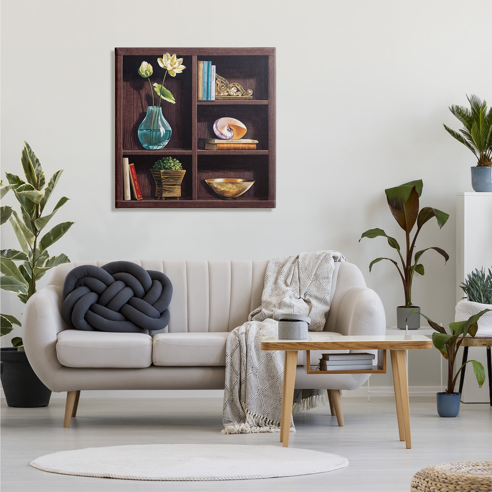 Stupell Industries Elegant Bookshelf Still-Life with Lotus Floral Vase, 30 x 30, Designed by Isabella Rossetti