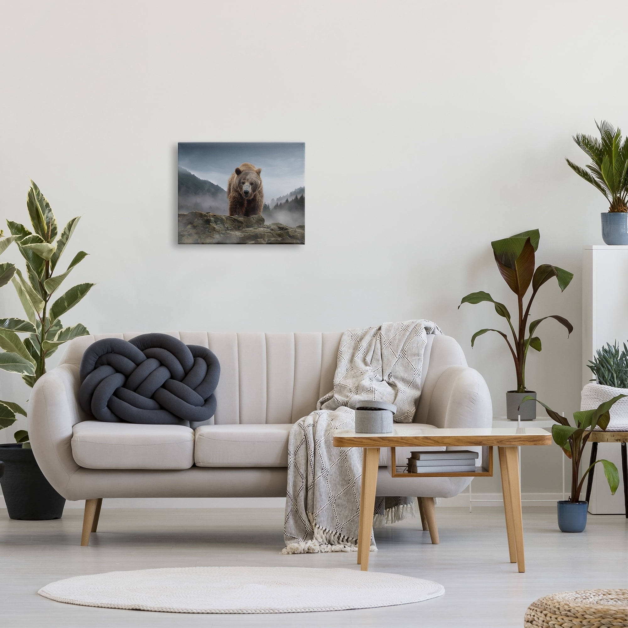 Stupell Industries Roaring Brown Grizzly Bear Rocky Mountain Top View Graphic Art Gallery Wrapped Canvas Print Wall Art, Design by Kelley Parker