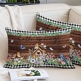thumbnail image 2 of Spring Botanical Pillow Covers 12"x20", Farmhouse Black Plaid Brown Wooden Grain Soft Brushed Microfiber Breathable Throw Pillow Covers, Decorative Pillowcase with Zipper for Couch Sofa Bedroom, 2 of 9