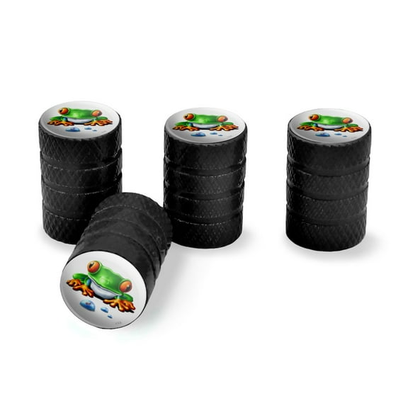 Rainforest Red Eyed Tree Frog and Ant Tire Rim Wheel Aluminum Valve Stem Caps