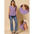 thumbnail image 2 of DARING DIVA Women's Cap Sleeve Plaid Gingham Ruffle Blouse L Purple, 2 of 6