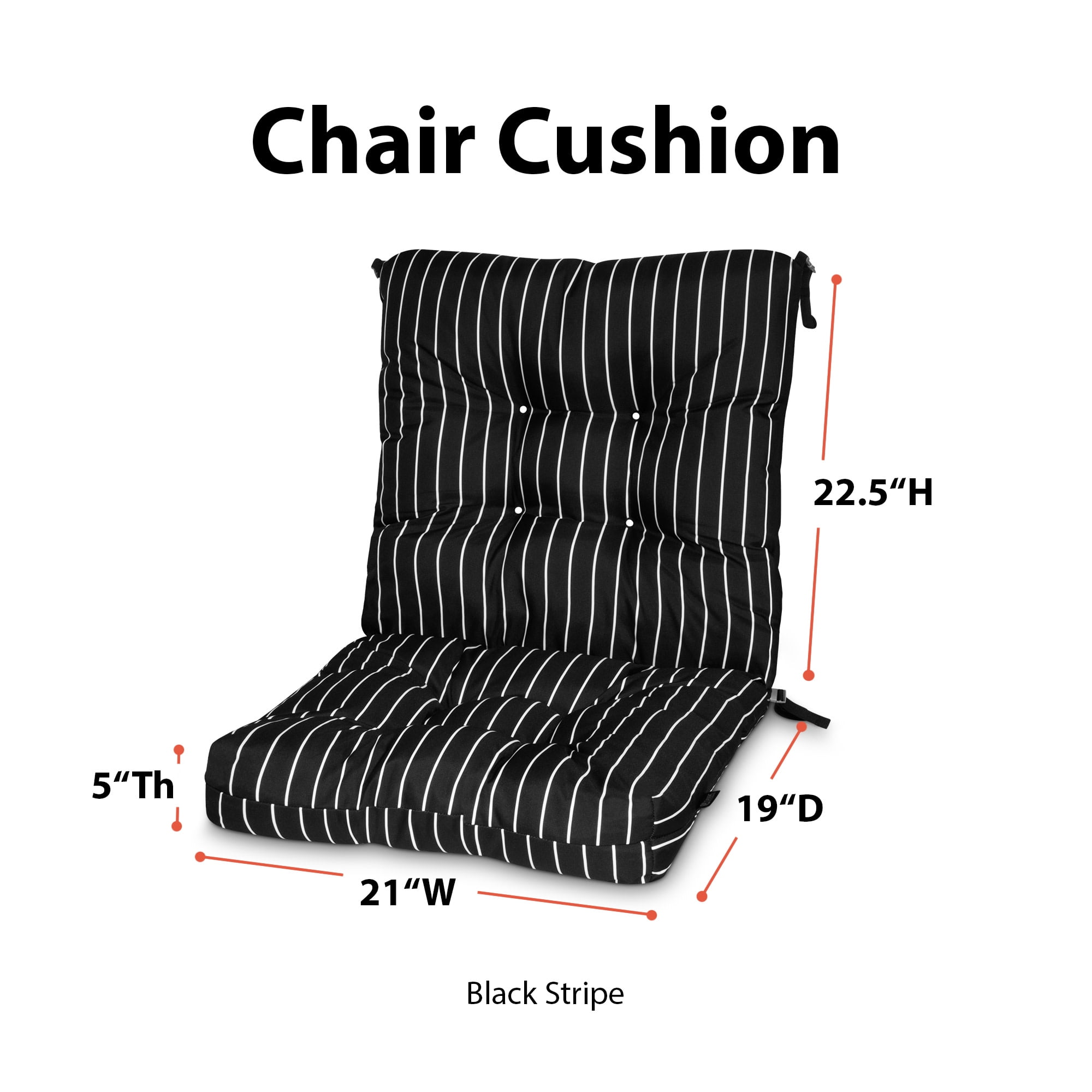 Patio Chair Cushion, Black Ink, Stripe, 21”W x 19”D (seat) x 22.5”H (back)