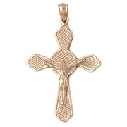 14K Rose Gold Crucifix Pendant - 44 mm