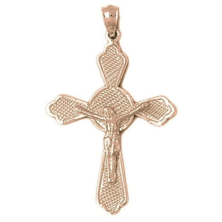 14K Rose Gold Crucifix Pendant - 44 mm