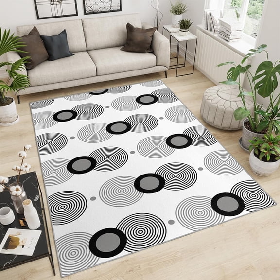 Black Circles Area Rugs - Black Gray Living Room Rug Modern Geometric Bedroom Rug Grey Kitchen Rug Kids Room Rug Apply To Living Room Bedroom 1x2ft