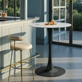 thumbnail image 5 of Wisfor Tulip Round 39.3" Counter Height Bar Table Pub Bar Bistro Party Table Sintered Stone Tabletop Stable Metal Pedestal Base, Glossy White Top & Black Leg, 5 of 13