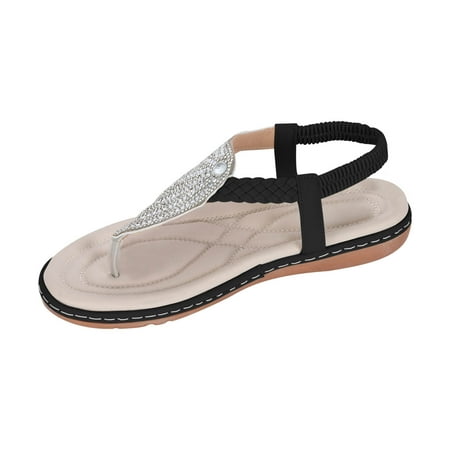 

Women s Plus Size Flat Rhinestones Sandals Elastic Braided Thong Sandal Summer Outdoor Casual Bohemia Sandals for Girl