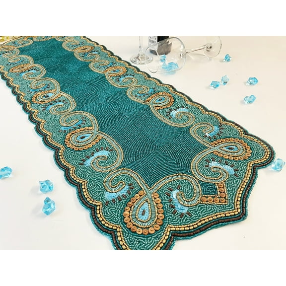 Handmade bead table runner, beaded runner, 13x36inch