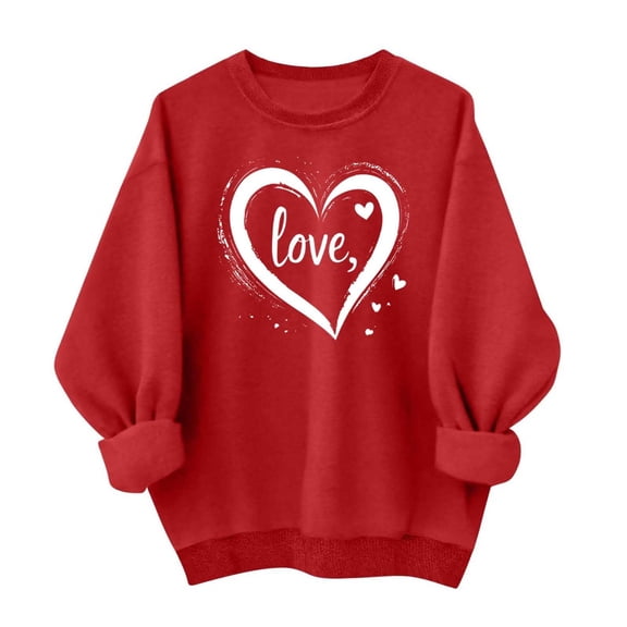 WTXUE Valentine Pullover Sweatshirt Love Heart Printed Sweatshirts Graphic Tunic Sweatshirts Trendy Sweatshirts Pull Over Sweatshirt Long Sleeve Sweatshirt Fall Sweatshirts Hot Pink L
