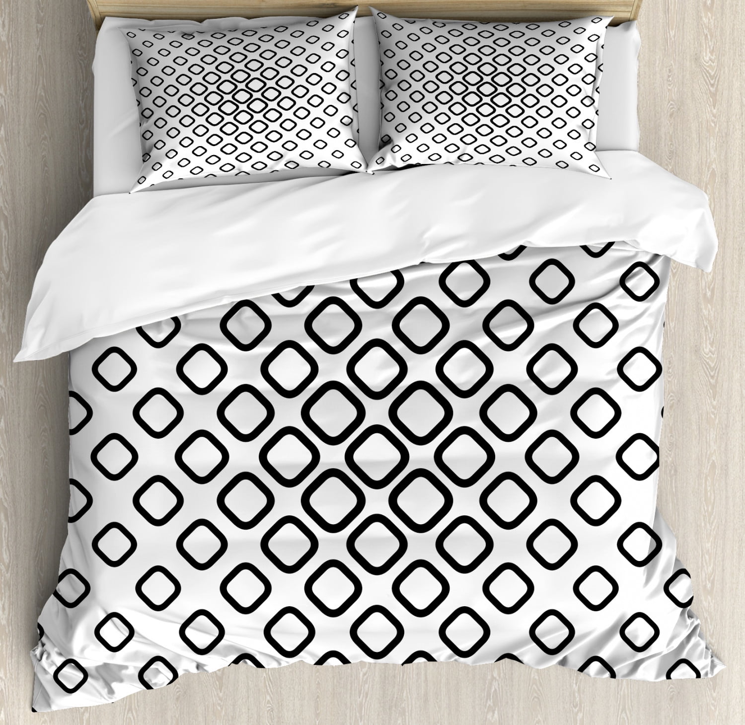 Abstract Duvet Cover Set, Trippy Fractal Geometrical Rounded Square Shapes Minimalist Artisan