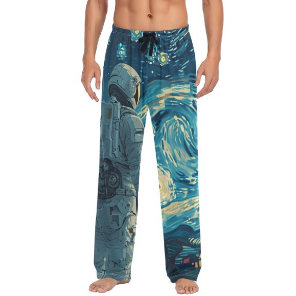 JSTEL Astronaut Starry Night Sky Men's Sleepwear Mens Pajama Pants Bottoms with Pockets, M