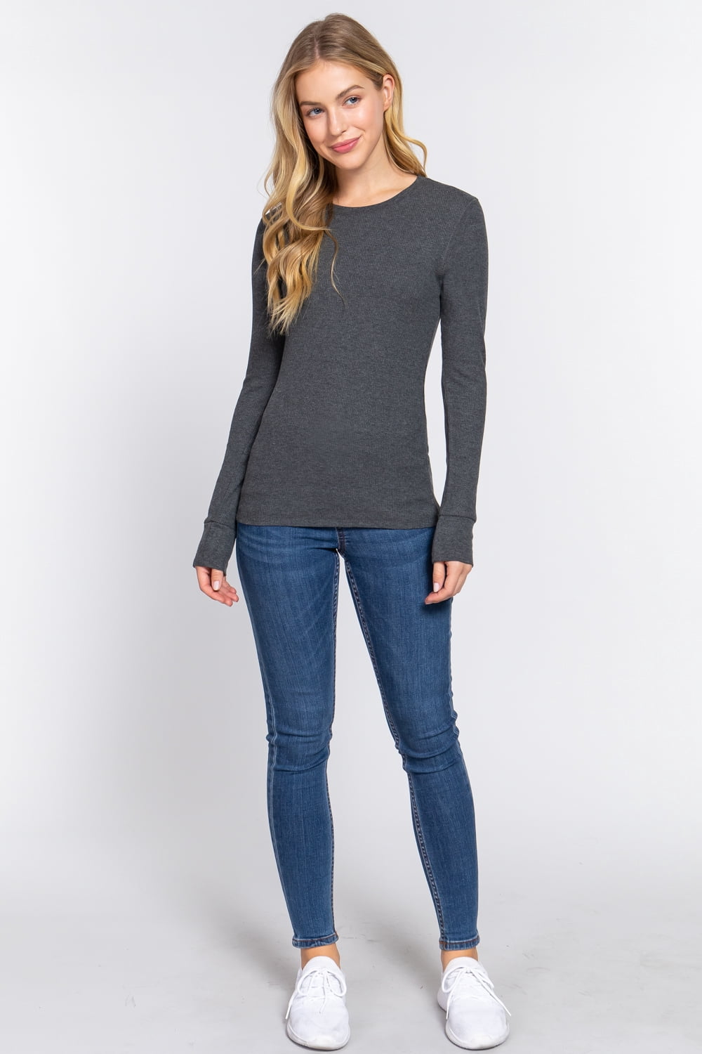 TheLovely Juiors & Plus Casual Long Sleeve Crew Neck Thermal T-Shirts Top