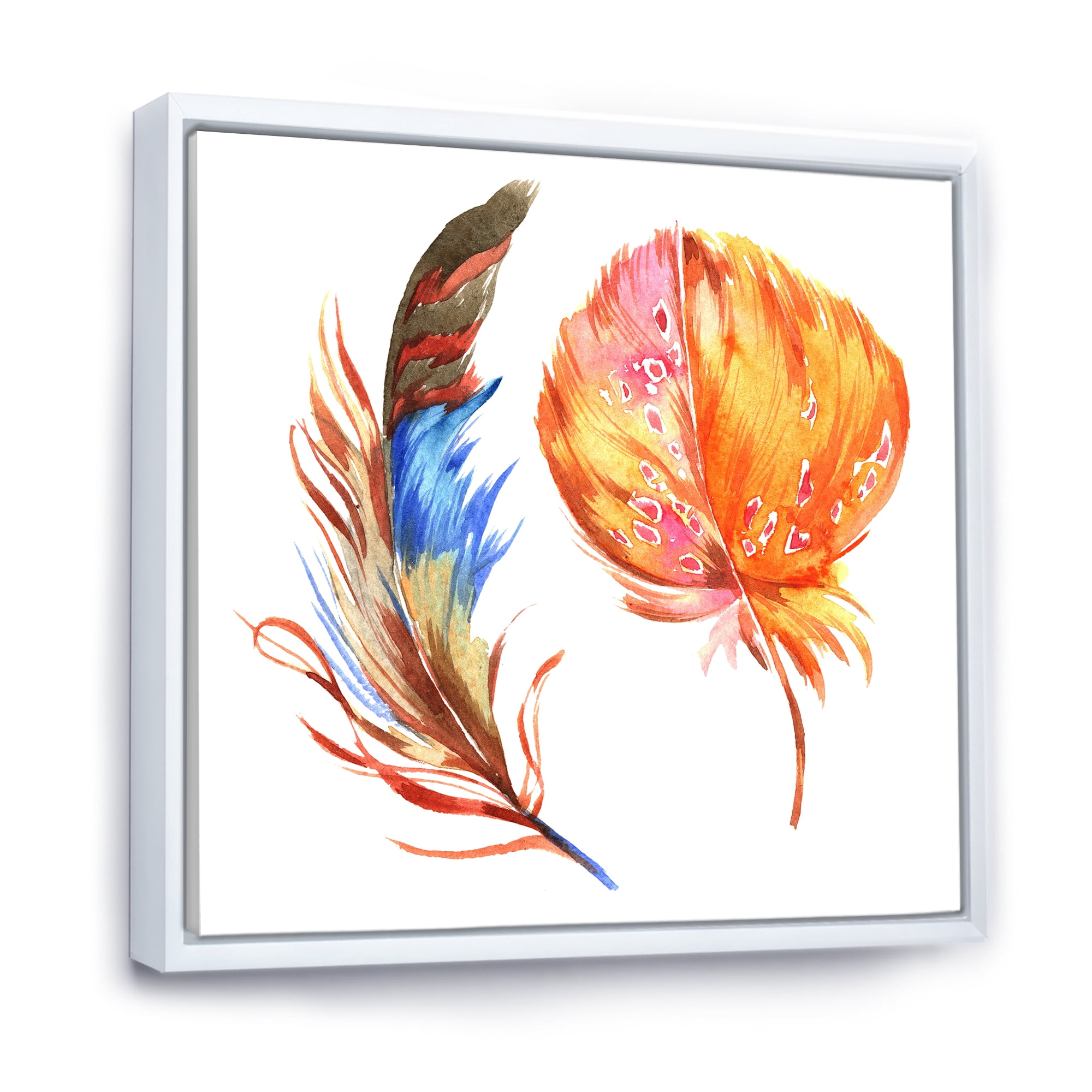 Ethnic Brown and Colorful Feather 36 in x 36 in Framed Painting Canvas Art Print, by Designart