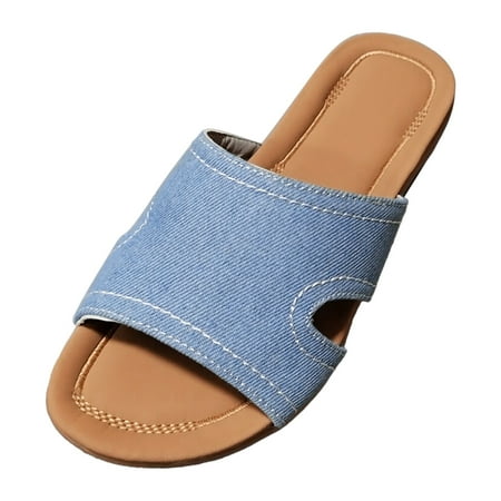 

YUHAOTIN Home Slippers Women Open Toe Women Summer Denim Slip on Casual Open Toe Flat Soft Bottom Breathable Shoes Sandals Slippers Cute Slippers for Women with Bows Sock Slippers for Women