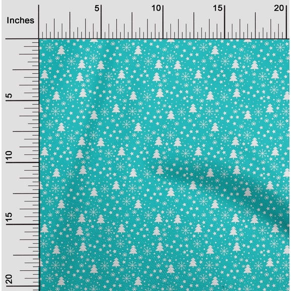 oneOone Cotton Silk Turquoise Blue Fabric Snowflake,Star & Tree Sewing Fabric By The Yard Printed Diy Clothing Sewing Supplies 42 Inch Wide