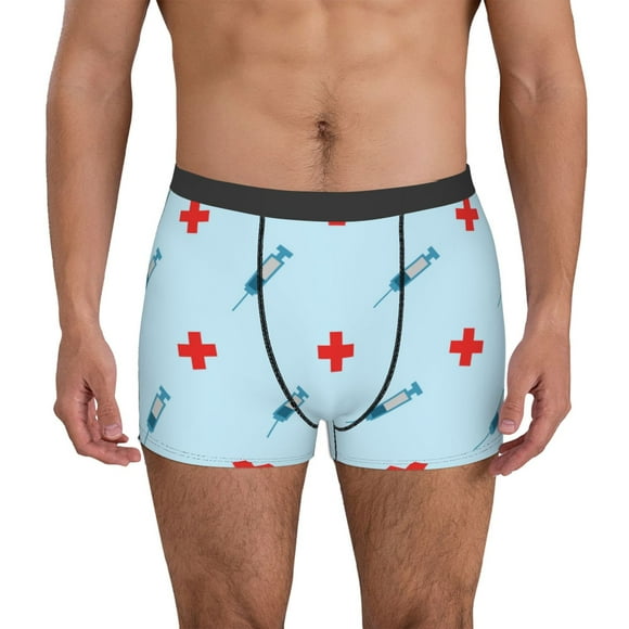 Fotbe Syringe And Red Cross Calzoncillos Tipo Boxer con Bolsa de Soporte Total para Hombre, X-Temp Fresco, Transpirable y de Secado Rápido-Medium