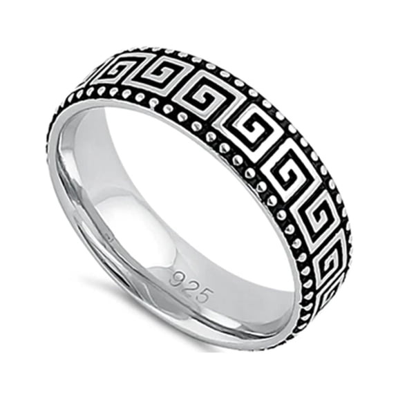 925 Sterling Silver Oxidized Platinum Plated Greek Band Women Valentines Day Gifts Ring