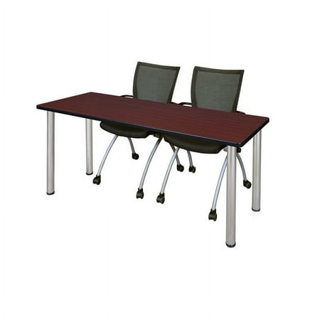 UPC: 0843532070505 | Regency 60 x 24 Training Table- Mahogany/ Chrome & 2 Chairs- Black