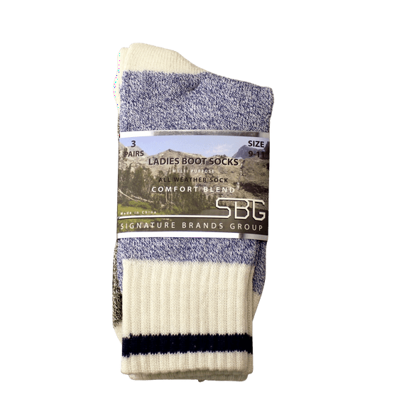 3 pair Ladies Boot Socks All Weather Comfort Blend Sock Thermal Interior Size 9-11 Assorted Colors Outdoor Hiking Trail Cushion Crew Socks