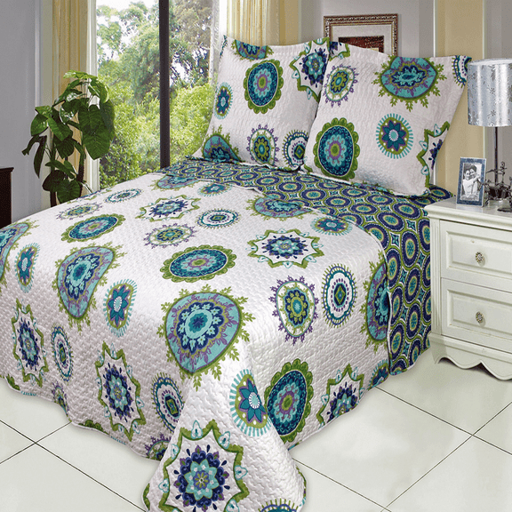 Julia Fashion Floral Design Coverlet Set Oversized Lightweight Reversible Quilt Bedding Set : Full/Queen - Cool